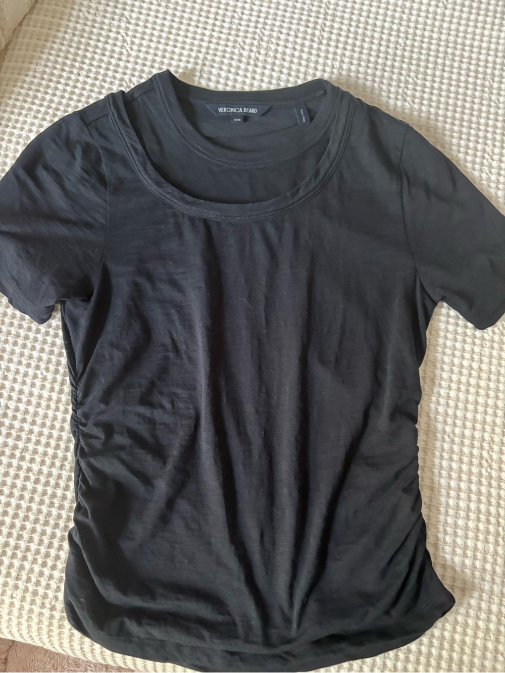 Veronica Beard Navy Damian Short-Sleeve Crewneck Top